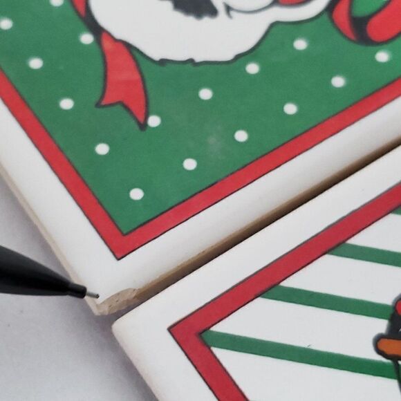 4 Christmas Ceramic Drink Coasters Cat Reindeer Panda Brown Bear Red Green - Picture 3 of 4